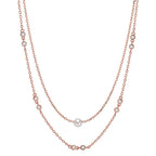 Collier Sølv Zirconia 10 Sten rose forgyldt Skinnende perler hvid, 5 mm 40-45 cm