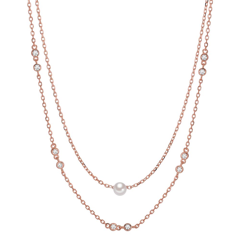 Collier Sølv Zirconia 10 Sten rose forgyldt Skinnende perler hvid, 5 mm 40-45 cm