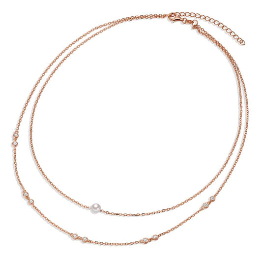 Collier Sølv Zirconia 10 Sten rose forgyldt Skinnende perler hvid, 5 mm 40-45 cm