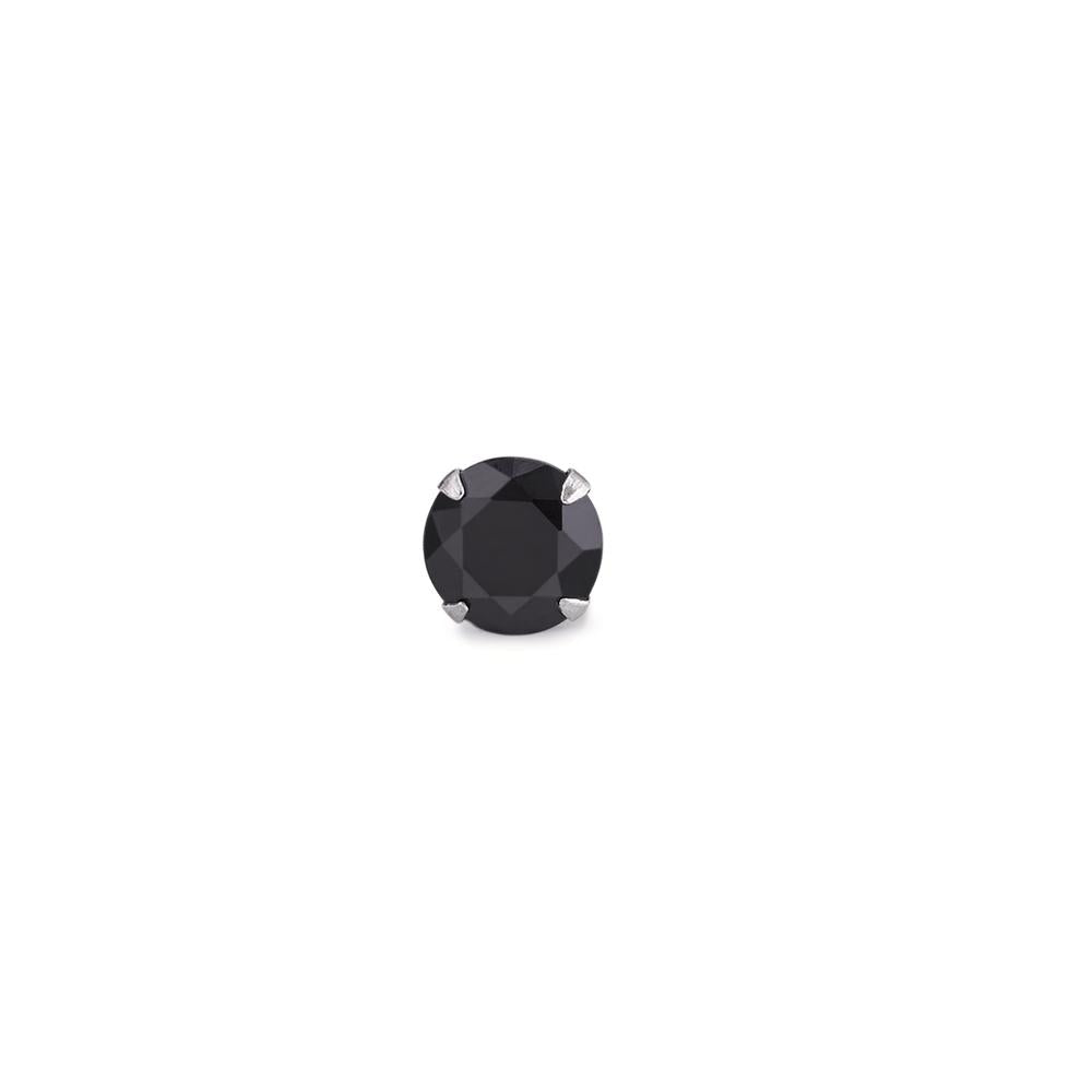 Ørestik 1 stk Sølv Zirconia sort Ø7 mm