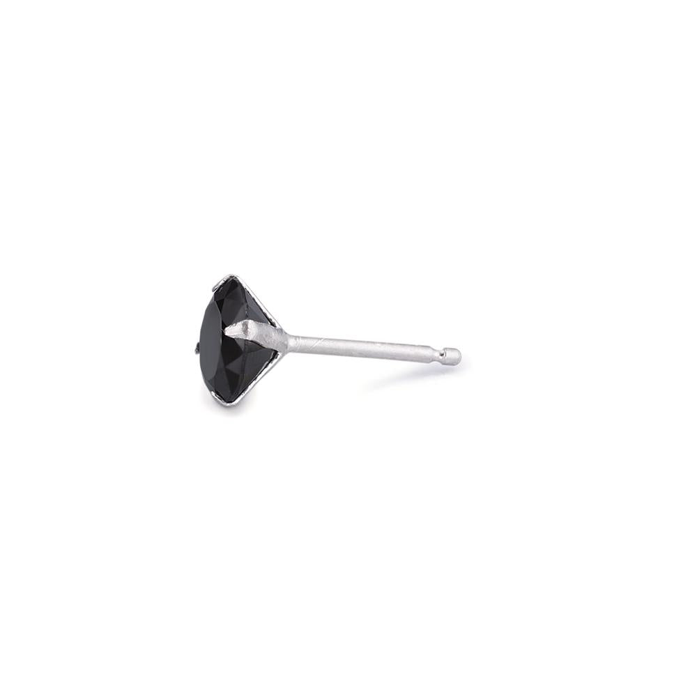 Ørestik 1 stk Sølv Zirconia sort Ø7 mm