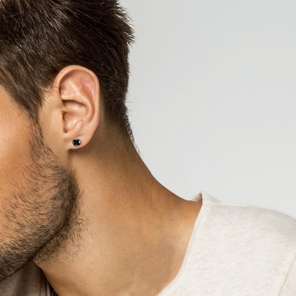 Ørestik 1 stk Sølv Zirconia sort Ø7 mm