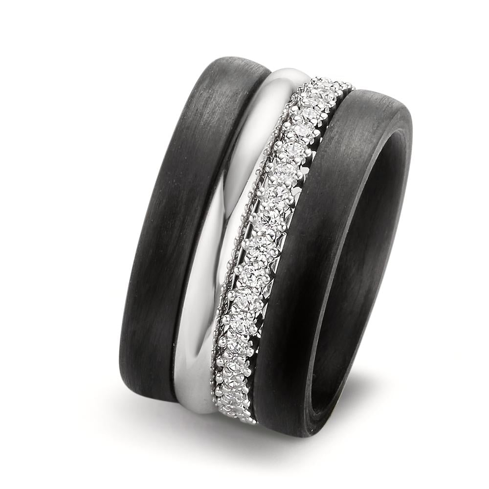 Ring sæt 750/18K hvidguld, Kulstof Zirconia
