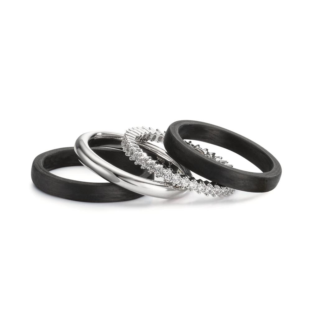 Ring sæt 750/18K hvidguld, Kulstof Zirconia