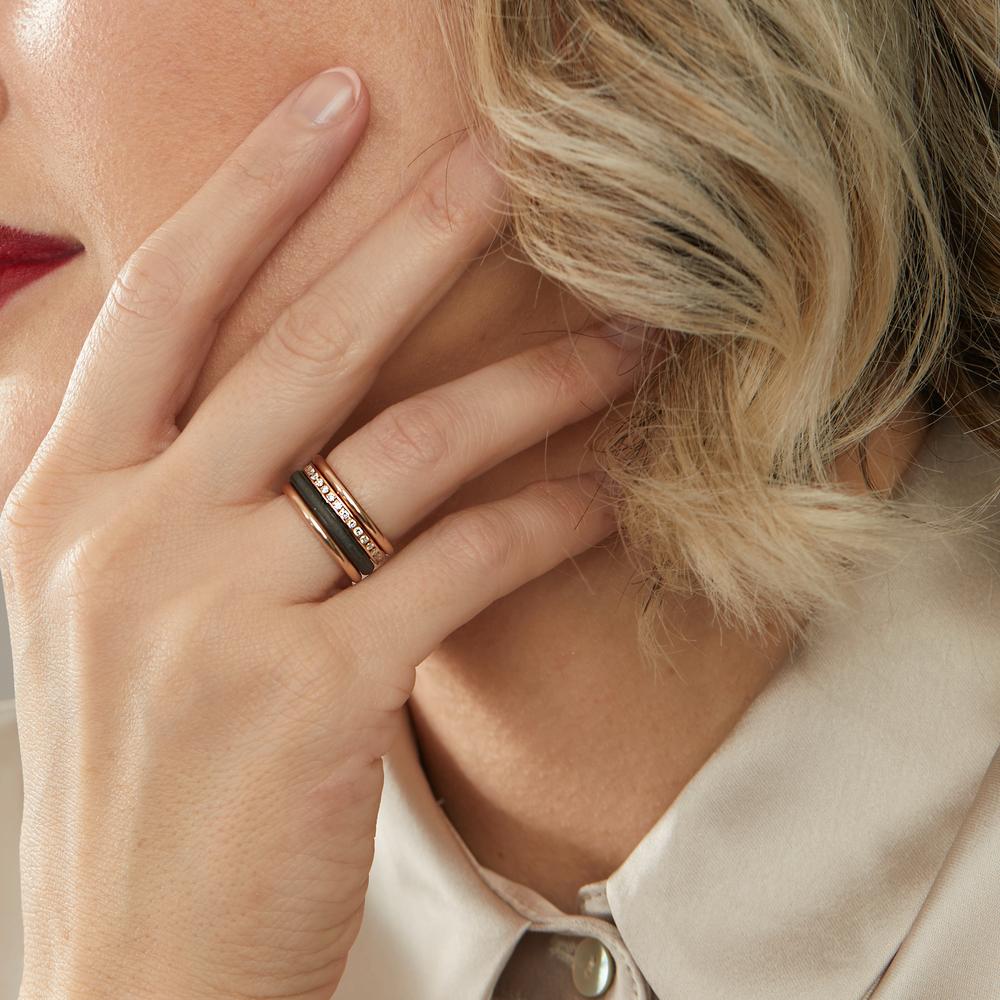 Ring sæt 750/18K rødguld, Kulstof Diamant w-si