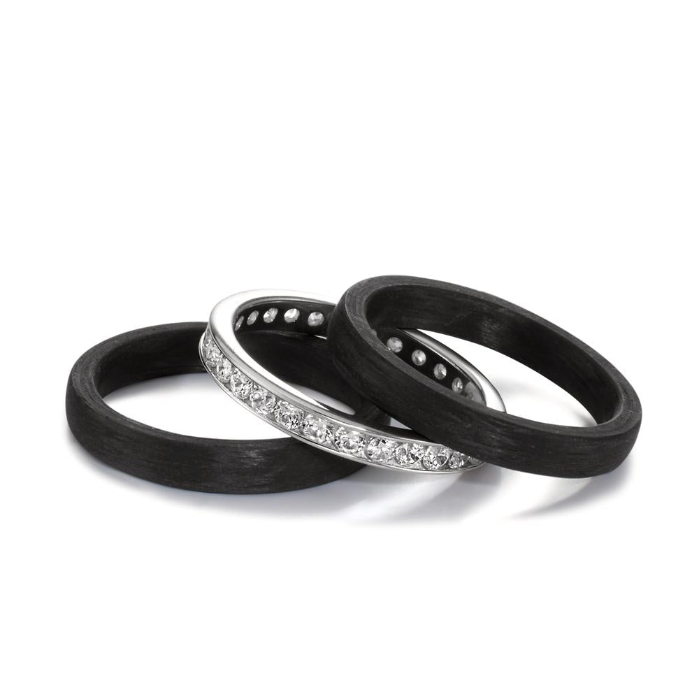 Ring sæt 750/18K hvidguld, Kulstof Zirconia
