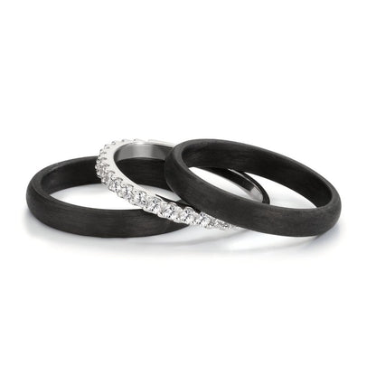 Ring sæt 375/9K hvidguld, Kulstof
