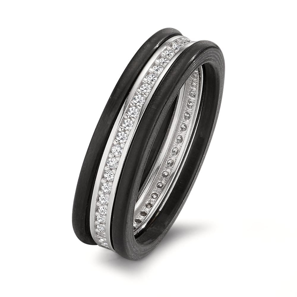 Ring sæt 375/9K hvidguld, Kulstof Zirconia