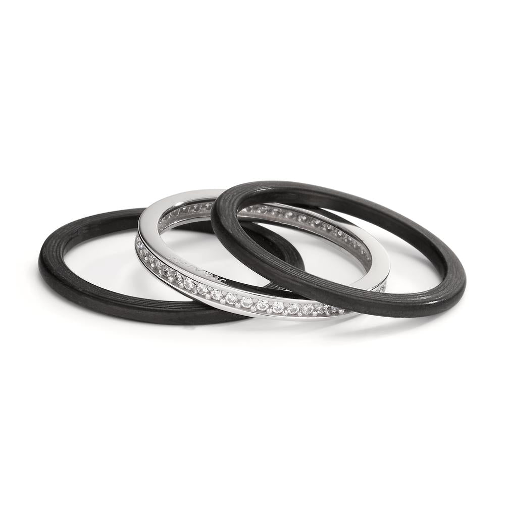 Ring sæt 375/9K hvidguld, Kulstof Zirconia