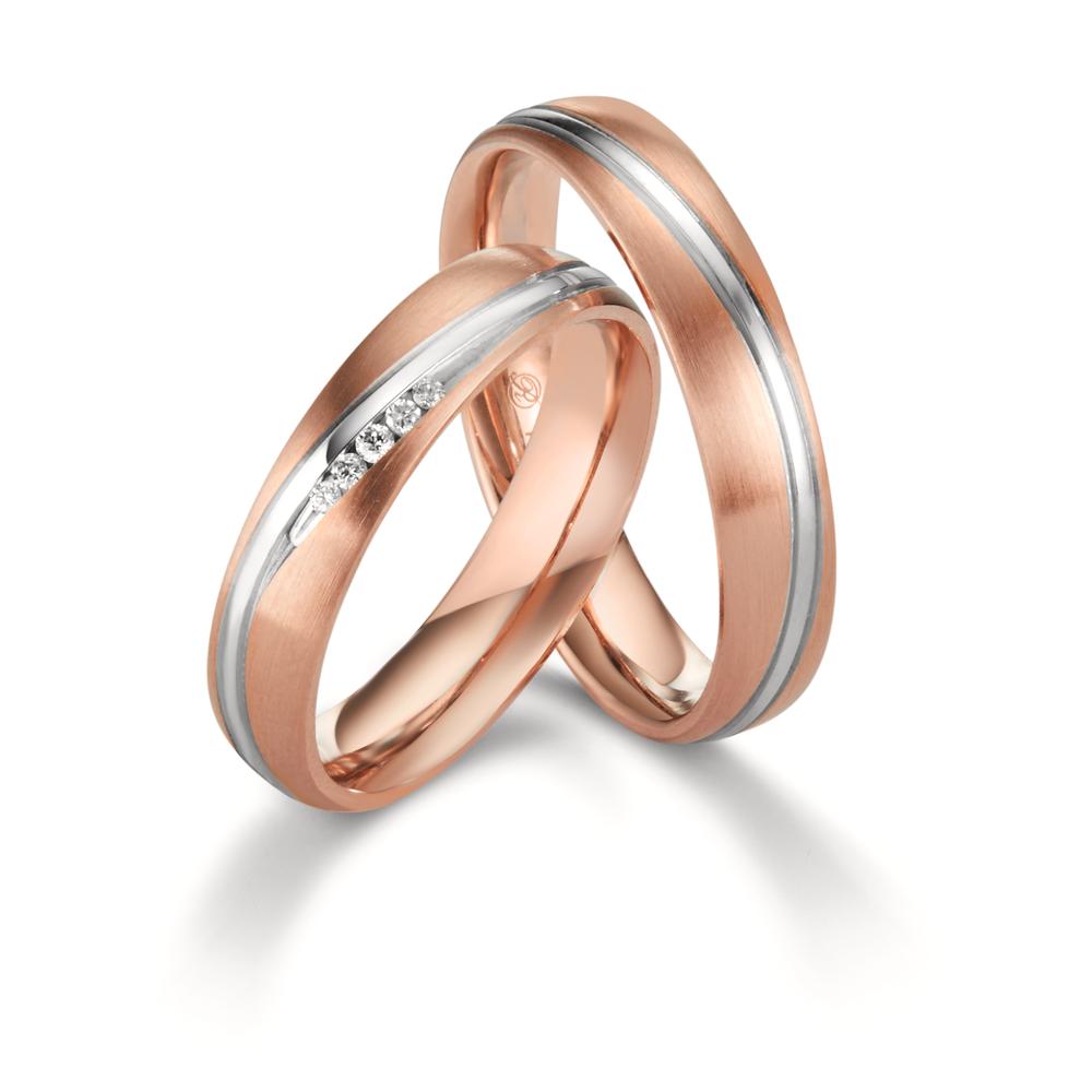 Partnerringe 750/18K hvidguld, 750/18K rødguld Diamant 0.036 ct, 5 Sten , w-si