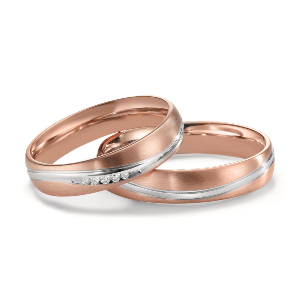 Partnerringe 750/18K hvidguld, 750/18K rødguld Diamant 0.036 ct, 5 Sten , w-si