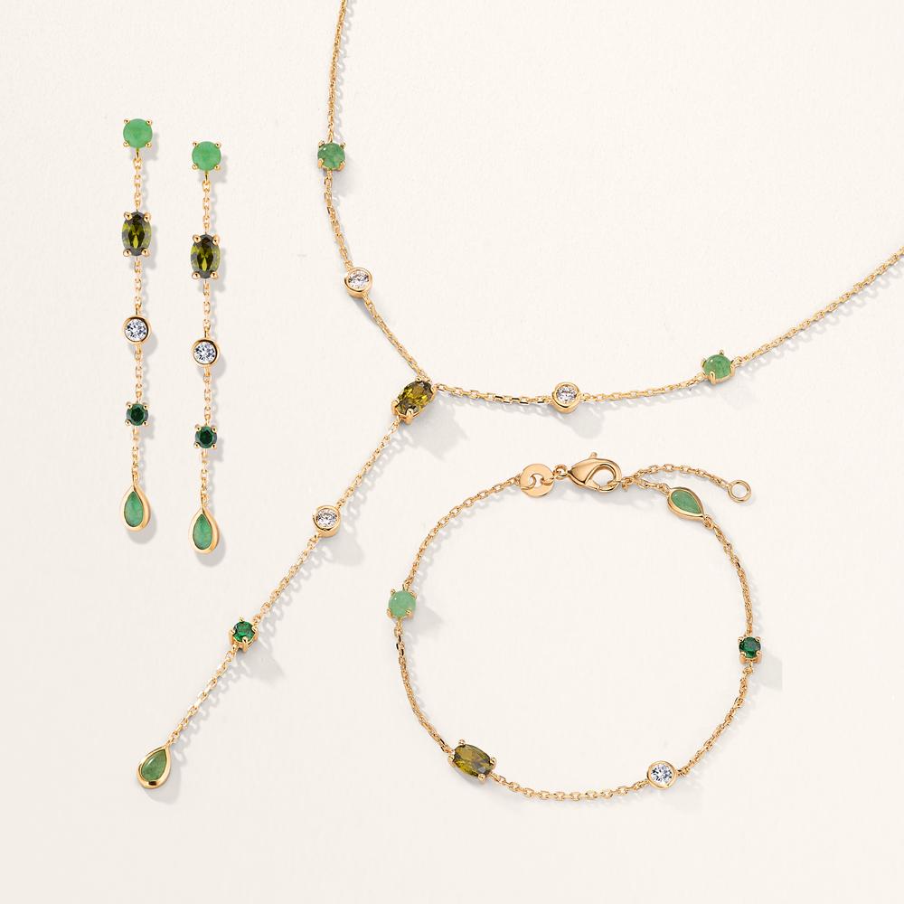 Armbånd Bronze Aventurin 5 Sten forgyldt 16-18 cm