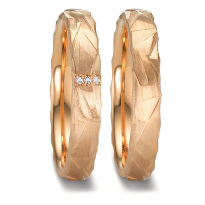 Partnerringe 750/18K roseguld Diamant 0.012 ct, 3 Sten , w-si