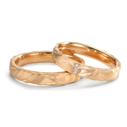 Partnerringe 750/18K roseguld Diamant 0.012 ct, 3 Sten , w-si