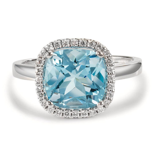 Ringe 750/18K hvidguld Diamant 0.14 ct, w-si, Topas blå , 0.69 ct Ø12 mm