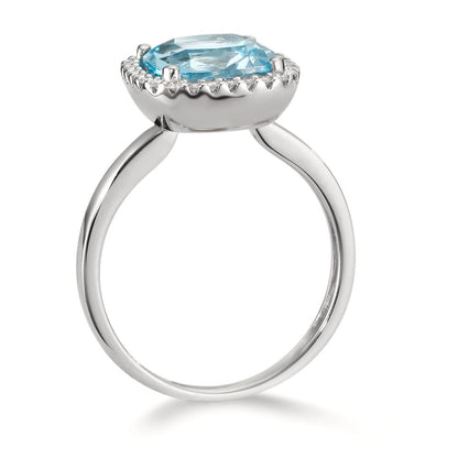 Ringe 750/18K hvidguld Diamant 0.14 ct, w-si, Topas blå , 0.69 ct Ø12 mm