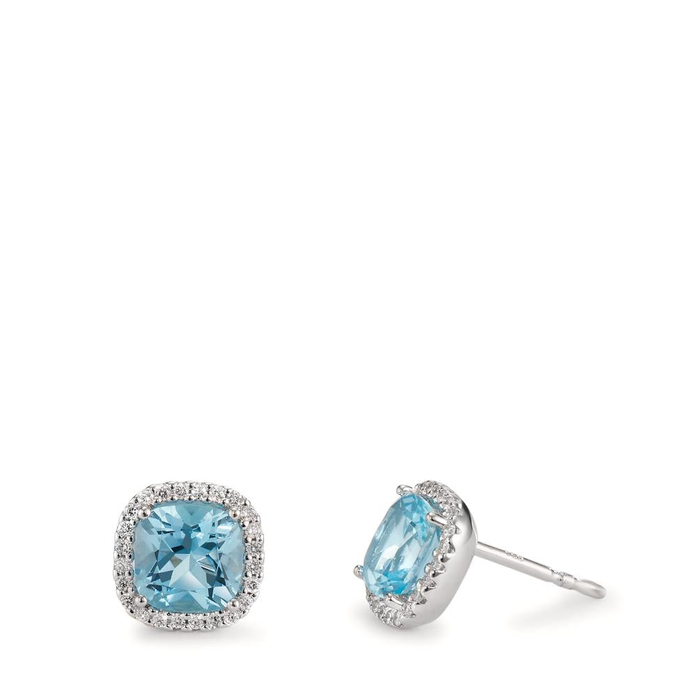 Ørestikker 750/18K hvidguld Diamant 0.18 ct, w-si, Topas blå , 0.40 ct Ø8.5 mm