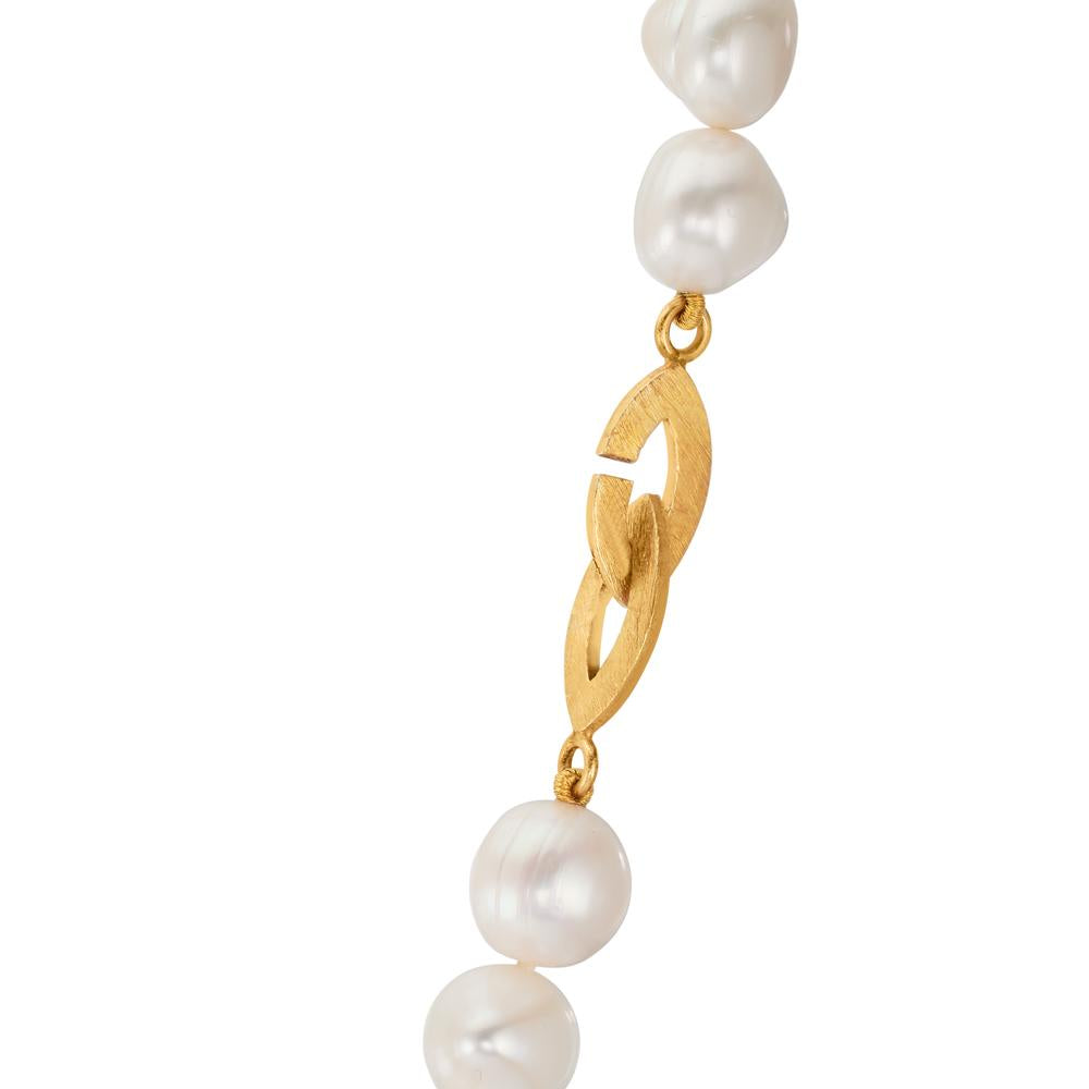 Collier Sølv gul forgyldt Ferskvands kulturperle, 11 mm 46 cm
