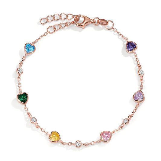 Armbånd Sølv Zirconia farverig , 11 Sten rose forgyldt Hjerte 16-19 cm