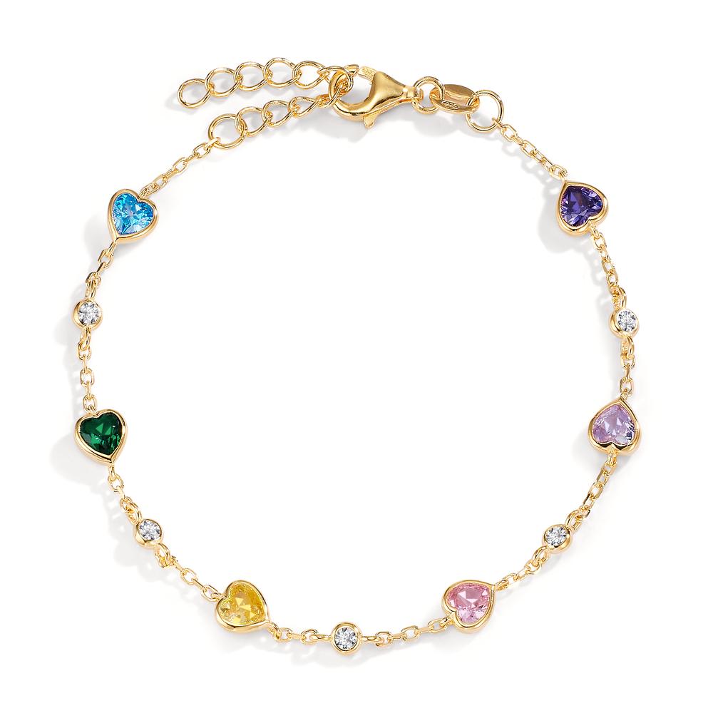 Armbånd Sølv Zirconia farverig , 11 Sten gul forgyldt Hjerte