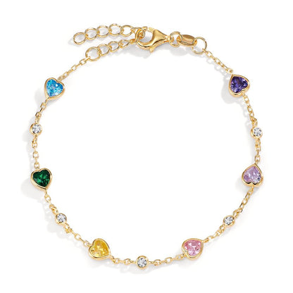 Armbånd Sølv Zirconia farverig , 11 Sten gul forgyldt Hjerte