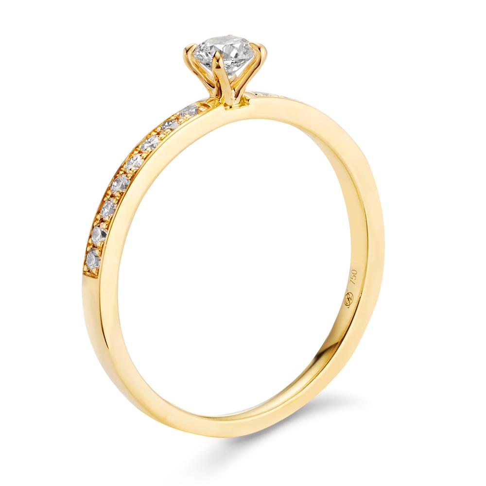 Solitaire ring 750/18K guld Diamant 0.34 ct, 17 Sten , w-si