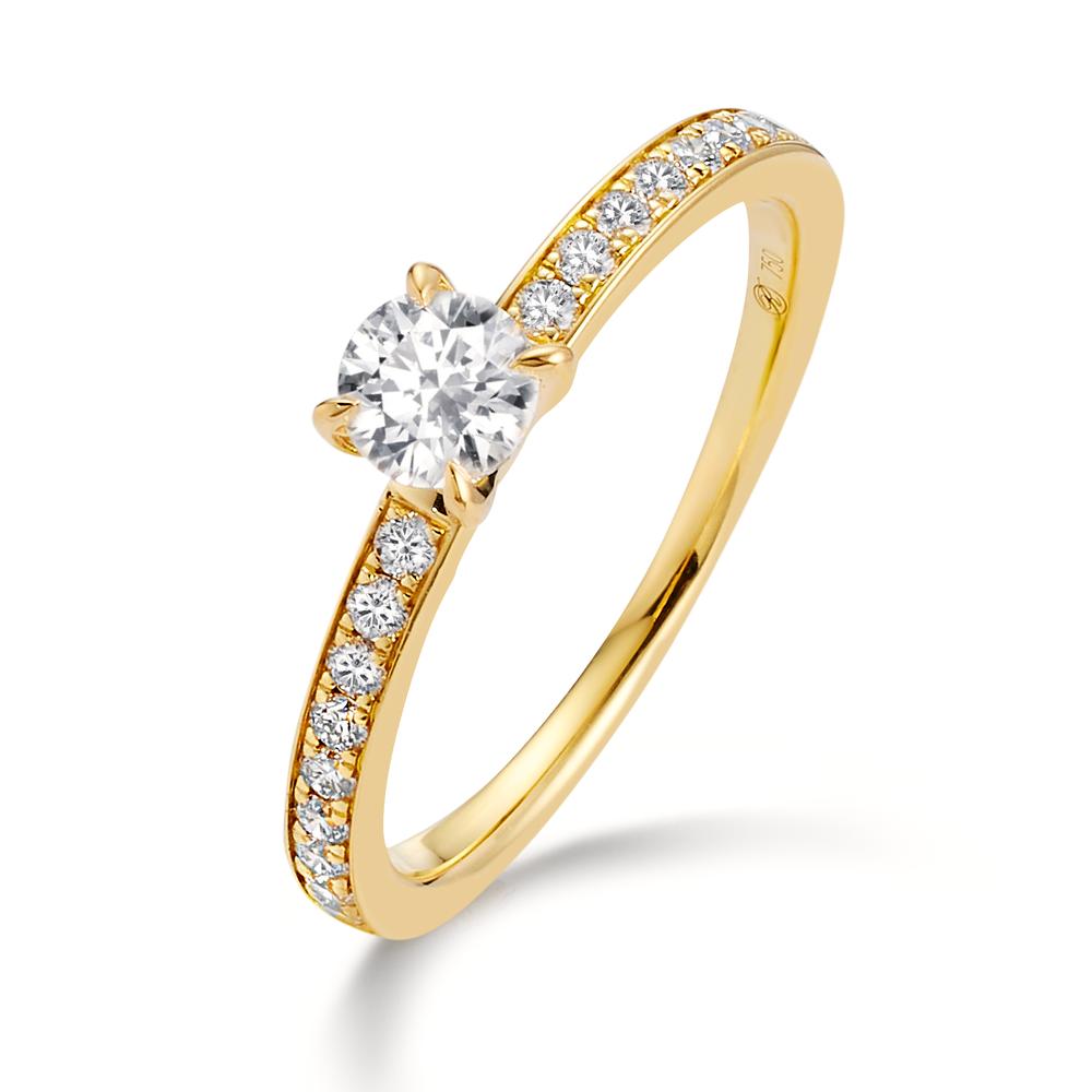 Solitaire ring 750/18K guld Diamant hvid , 0.20 ct, 18 Sten , [Brillant], w-si, Diamant hvid , 0.30 ct, [Brillant], w-si