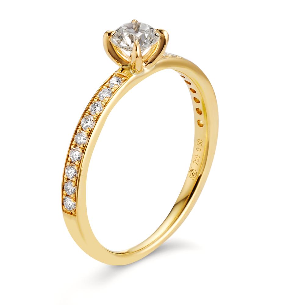 Solitaire ring 750/18K guld Diamant hvid , 0.20 ct, 18 Sten , [Brillant], w-si, Diamant hvid , 0.30 ct, [Brillant], w-si