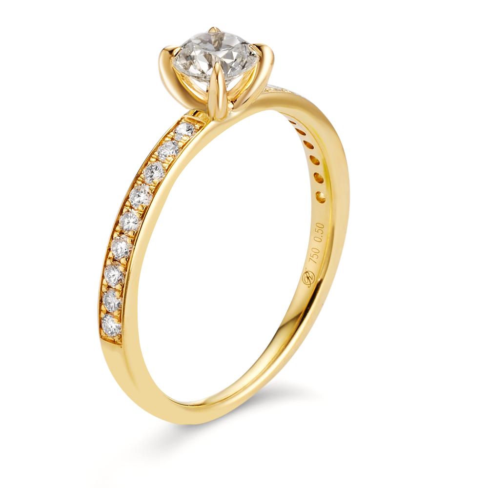 Solitaire ring 750/18K guld Diamant 0.47 ct, [Brillant], w-si, Diamant 0.18 ct, 18 Sten , [Brillant], w-si