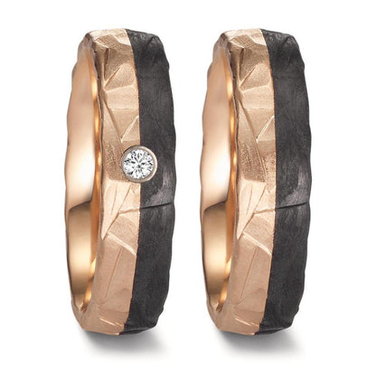Partnerringe 585/14K roseguld, Kulstof Diamant 0.03 ct, w-si