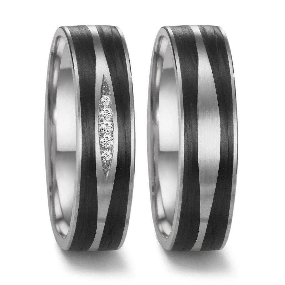 Partnerringe 950 platin, Kulstof Diamant 0.034 ct, 5 Sten , w-si