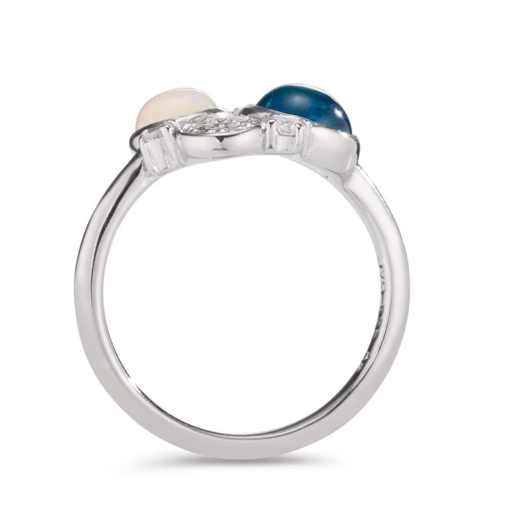 Ringe Sølv Zirconia, Topas blå, Opal rhodineret