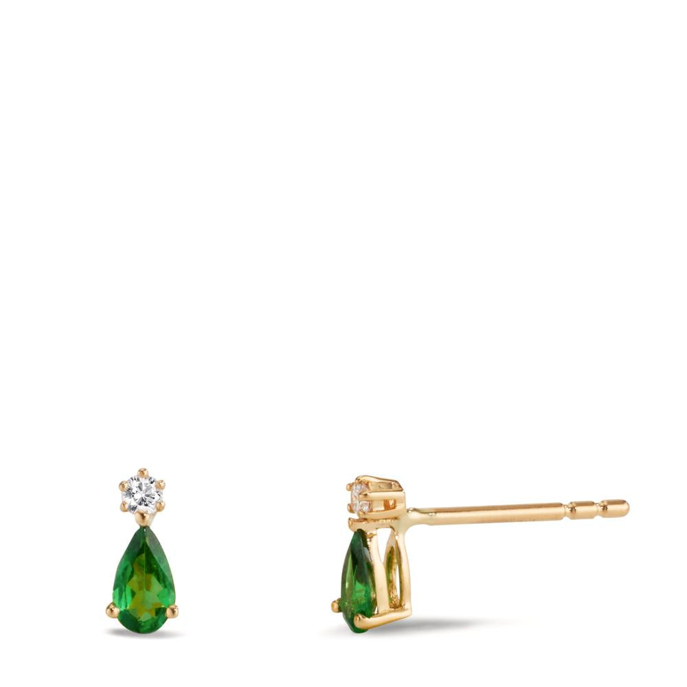 Ørestikker 750/18K guld Granat grøn , 2 Sten, Diamant 0.05 ct, w-si