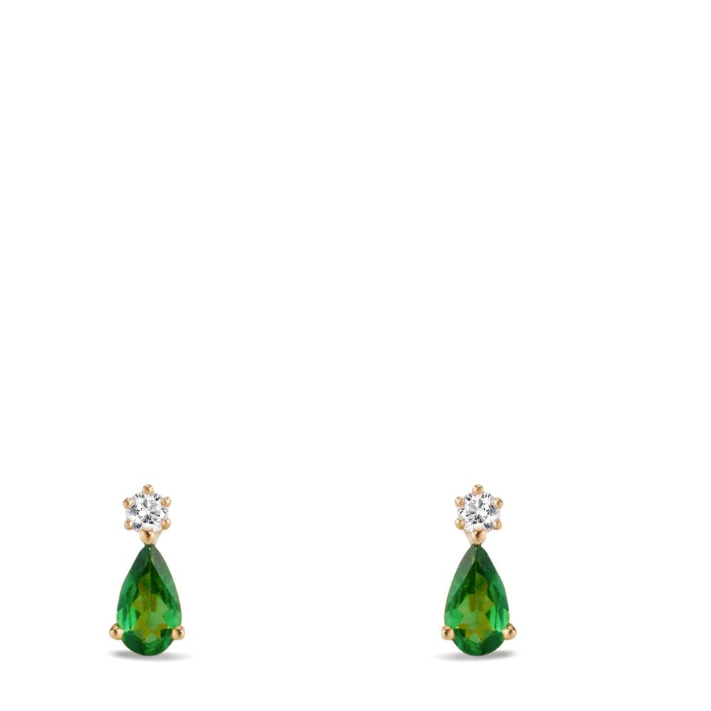 Ørestikker 750/18K guld Granat grøn , 2 Sten, Diamant 0.05 ct, w-si