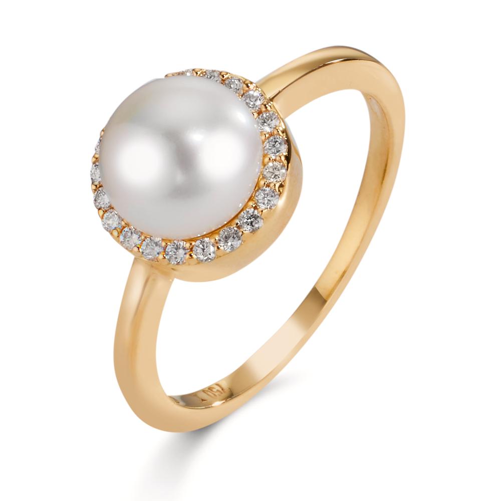 Ringe 750/18K guld Diamant 0.125 ct, w-si Ferskvands kulturperle 7-7.5 mm