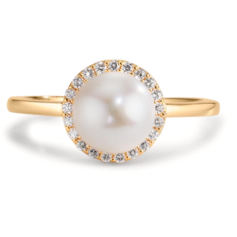 Ringe 750/18K guld Diamant 0.125 ct, w-si Ferskvands kulturperle 7-7.5 mm