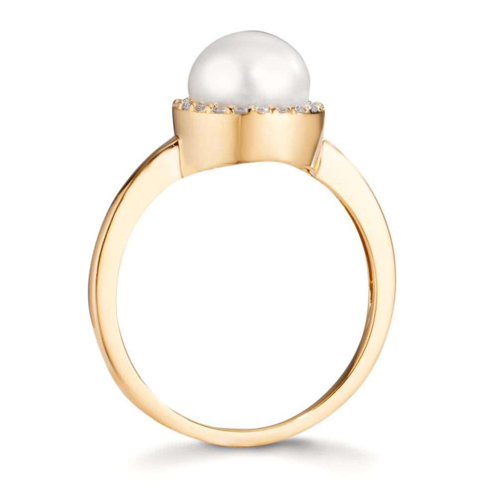 Ringe 750/18K guld Diamant 0.125 ct, w-si Ferskvands kulturperle 7-7.5 mm