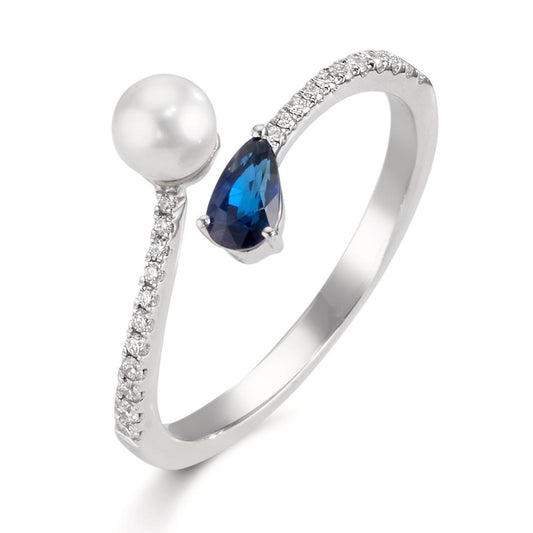 Ringe 750/18K hvidguld Diamant 0.105 ct, w-si, Safir Akoya perler 3.5-4 mm