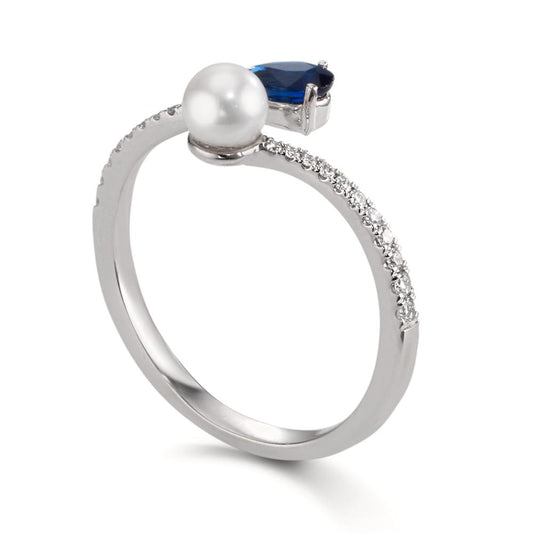 Ringe 750/18K hvidguld Diamant 0.105 ct, w-si, Safir Akoya perler 3.5-4 mm