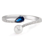 Ringe 750/18K hvidguld Diamant 0.105 ct, w-si, Safir Akoya perler 3.5-4 mm