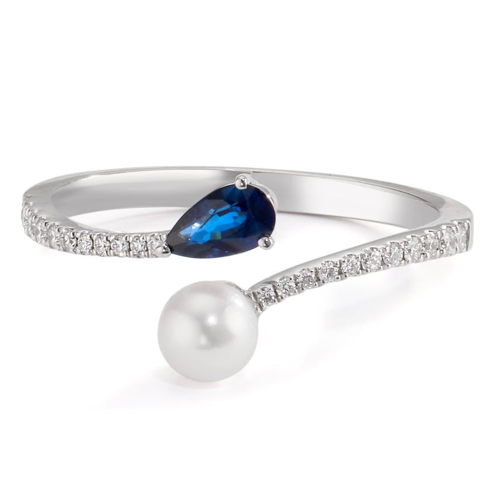 Ringe 750/18K hvidguld Diamant 0.105 ct, w-si, Safir Akoya perler 3.5-4 mm