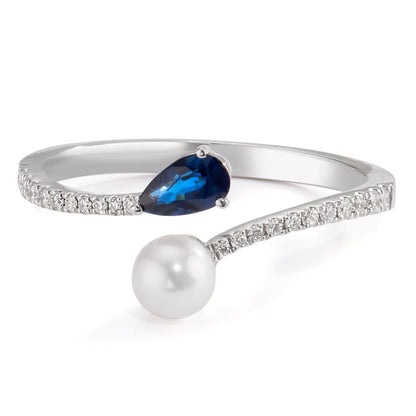 Ringe 750/18K hvidguld Diamant 0.105 ct, w-si, Safir Akoya perler 3.5-4 mm