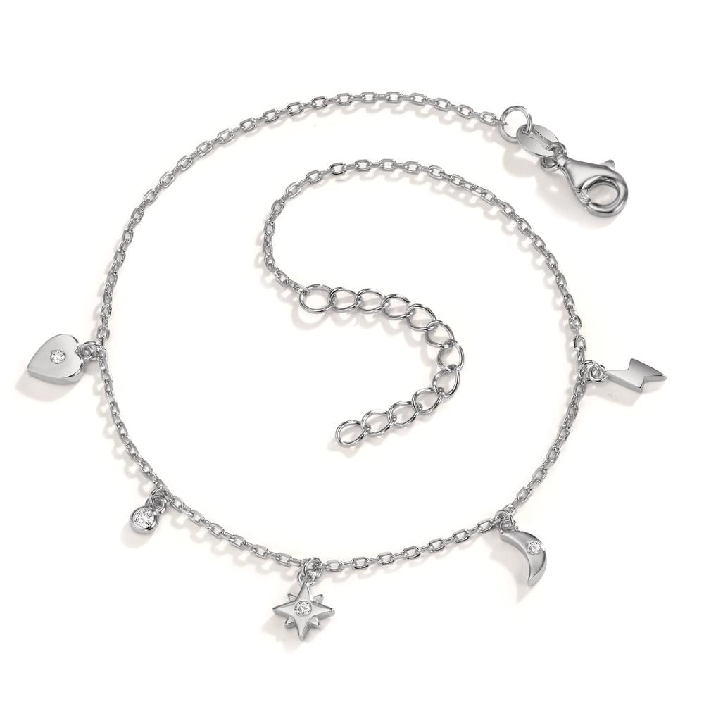 Ankelkæde Sølv Zirconia 4 Sten rhodineret 22-25 cm