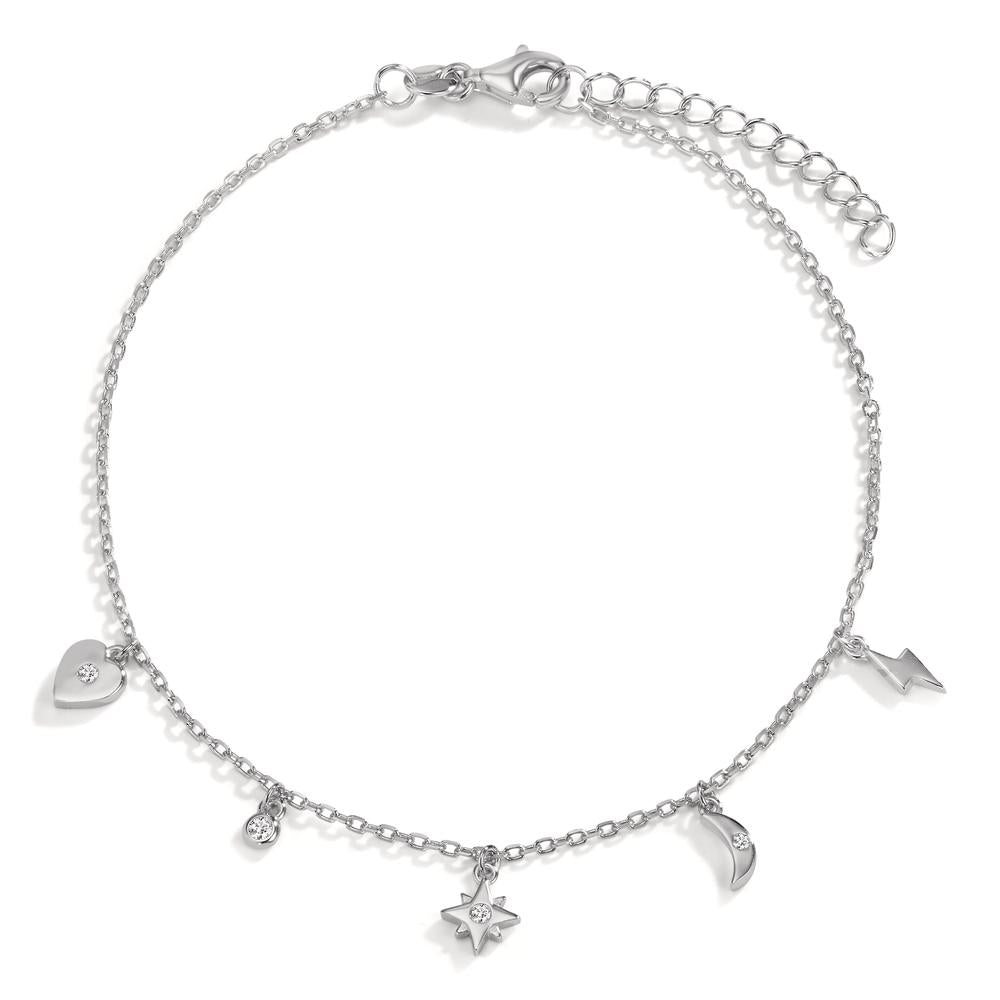 Ankelkæde Sølv Zirconia 4 Sten rhodineret 22-25 cm