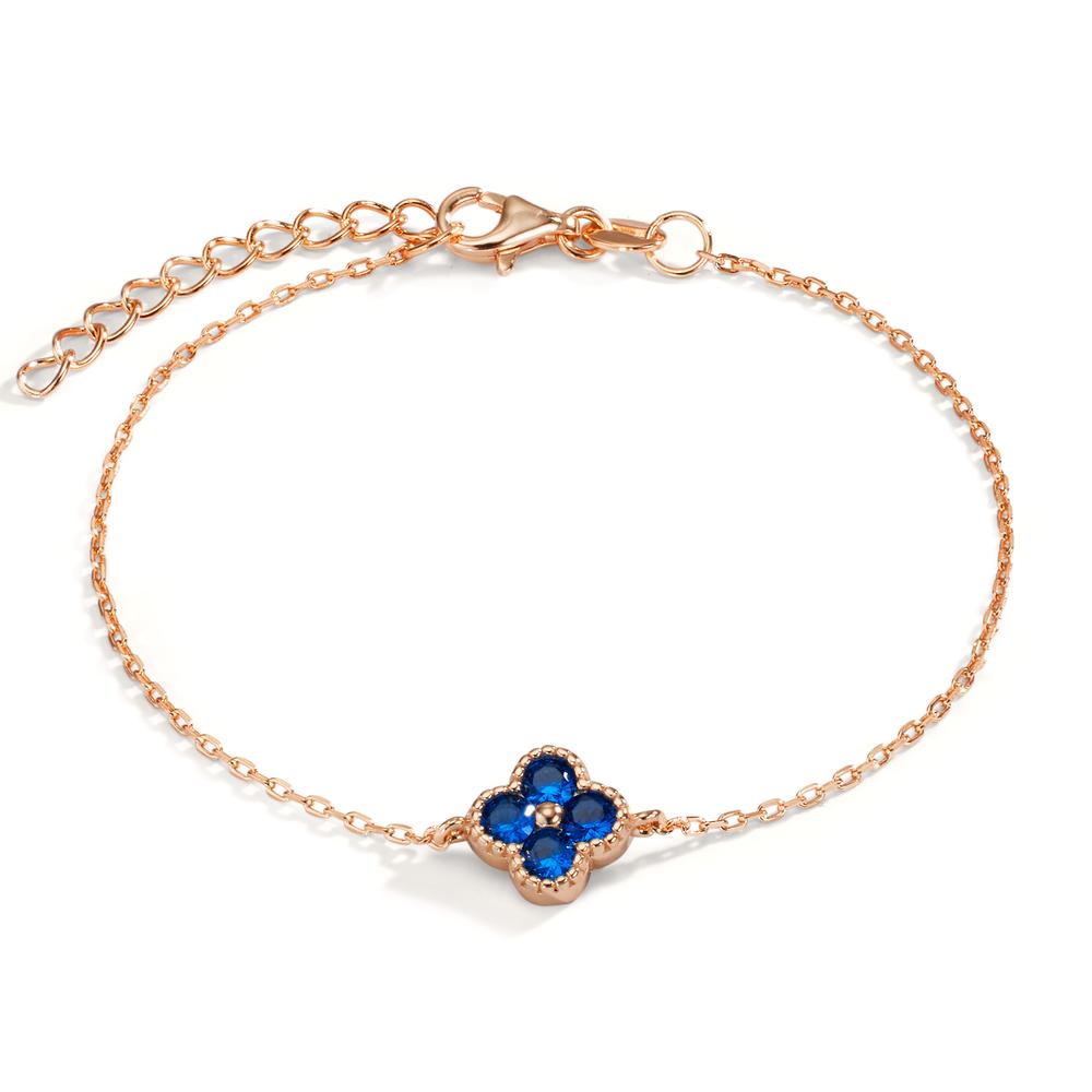 Armbånd Sølv Zirconia safir blå , 4 Sten rose forgyldt Blomst