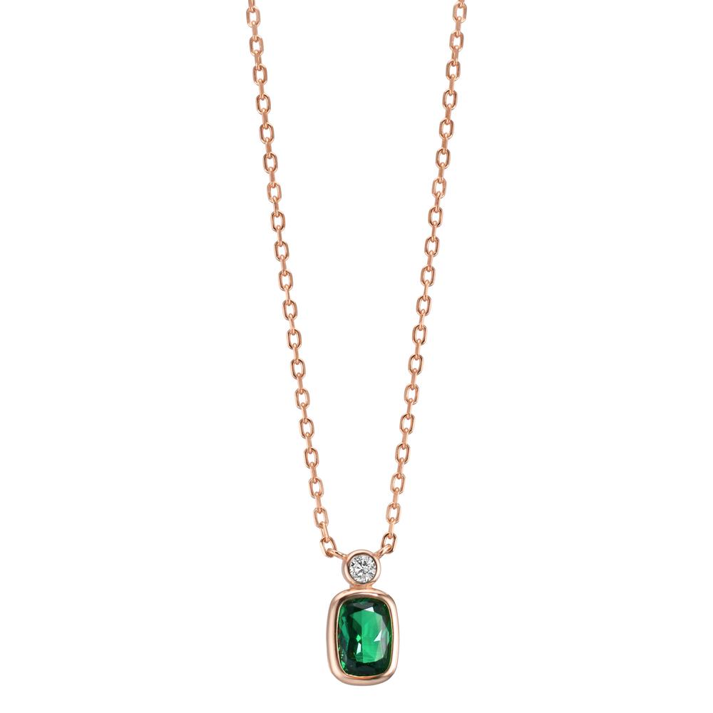 Collier Sølv Zirconia grøn, Zirconia hvid rose forgyldt 40-45 cm