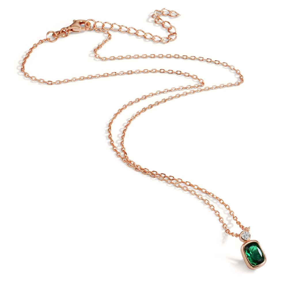 Collier Sølv Zirconia grøn, Zirconia hvid rose forgyldt 40-45 cm