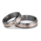 Partnerringe 999 tantal, 585/14K roseguld Diamant 0.045 ct, 3 Sten , w-si