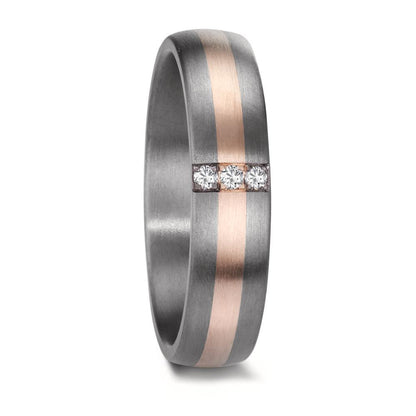 Partnerringe 999 tantal, 585/14K roseguld Diamant 0.045 ct, 3 Sten , w-si