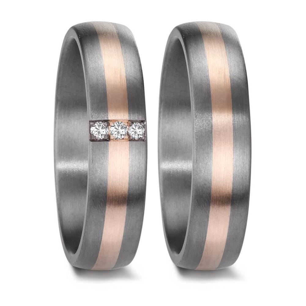 Partnerringe 999 tantal, 585/14K roseguld Diamant 0.045 ct, 3 Sten , w-si